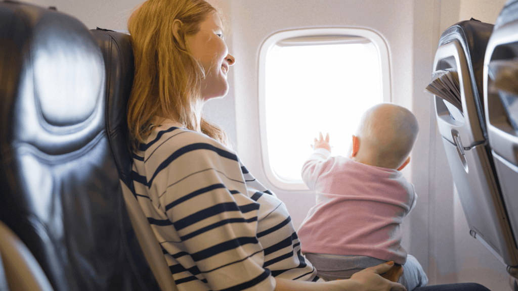 mother and baby on a plane